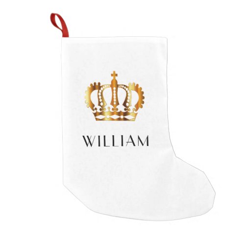 Elegant White Golden Crown Name Small Christmas Stocking