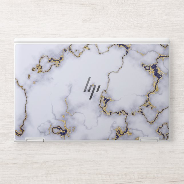 Elegant white & golden marble HP laptop skin (Front)