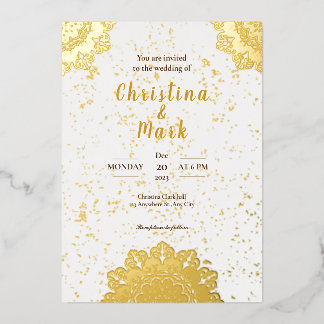Elegant White Golden Modern Typography Wedding Foil Invitation