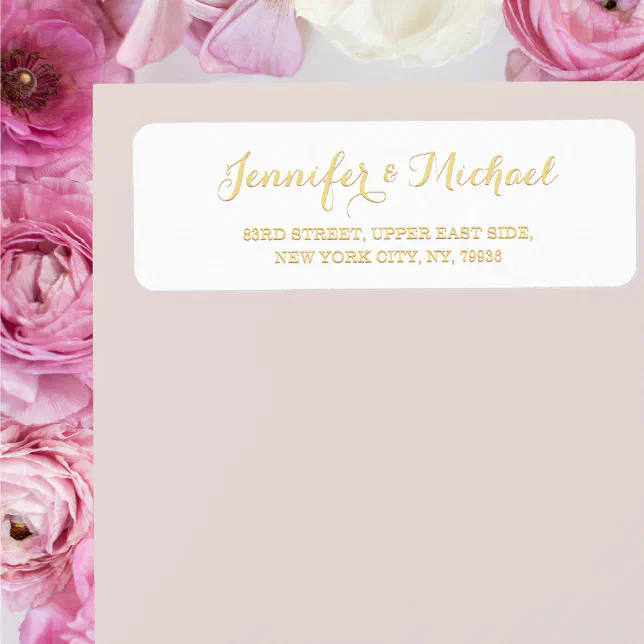 Elegant White Golden Script Wedding Return Address Label | Zazzle