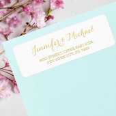 Elegant White Golden Script Wedding Return Address Label