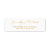 Elegant White Golden Script Wedding Return Address Label (Front)