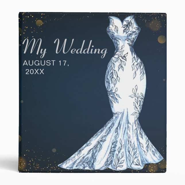 Elegant White Gown Blue Wedding Binder (Front)