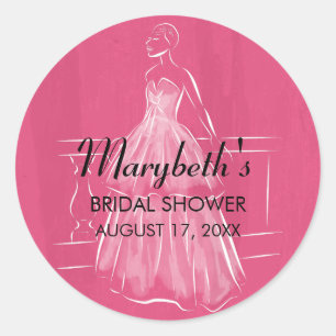 Elegant White Gown Bridal Shower Favor Sticker