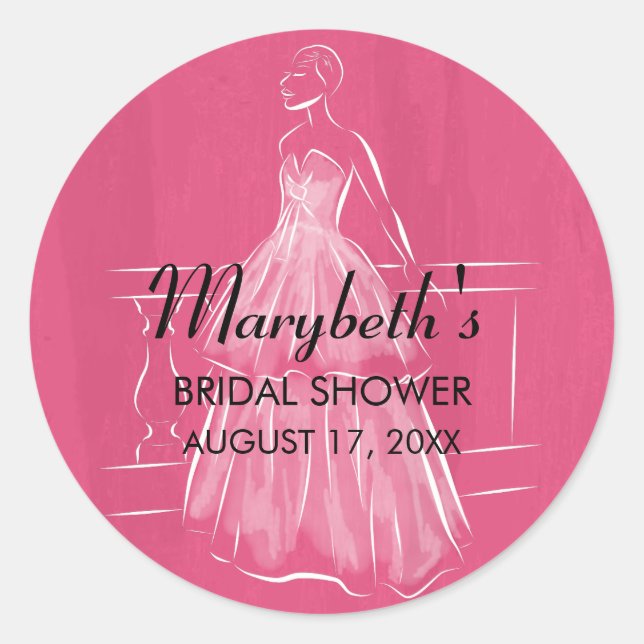 Elegant White Gown Bridal Shower Favor Sticker (Front)