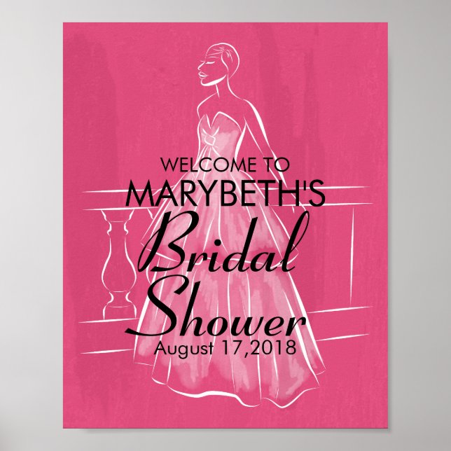 Elegant White Gown Bridal Shower Sign Poster (Front)
