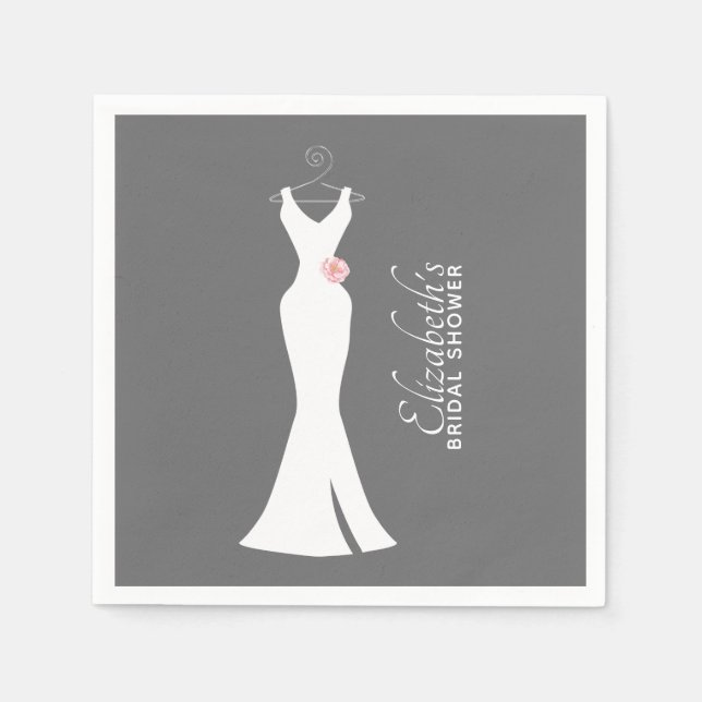 Elegant White Gown on Gray - Bridal Shower Napkins (Front)