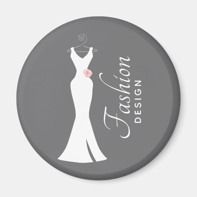 Elegant White Gown on Gray - Fashion Design Magnet (Front)