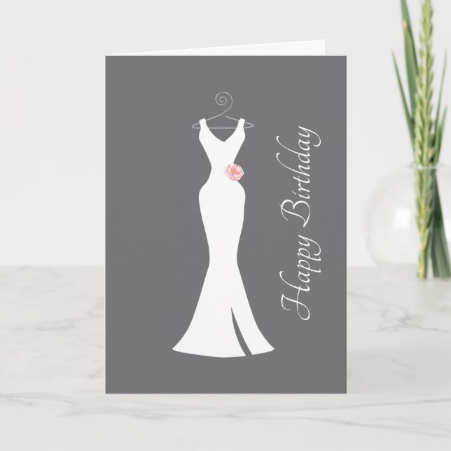 Elegant White Gown on Gray - Stylish Birthday Card (Front)
