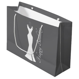 Elegant White Gown on Gray - Stylish Birthday Large Gift Bag
