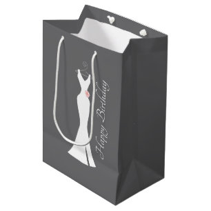 Elegant White Gown on Gray - Stylish Birthday Medium Gift Bag
