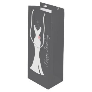Elegant White Gown on Gray - Stylish Birthday Wine Gift Bag