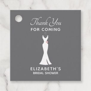 Elegant White Gown on Gray - Stylish Bridal Shower Favor Tags