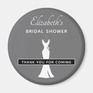 Elegant White Gown on Gray - Stylish Bridal Shower Magnet