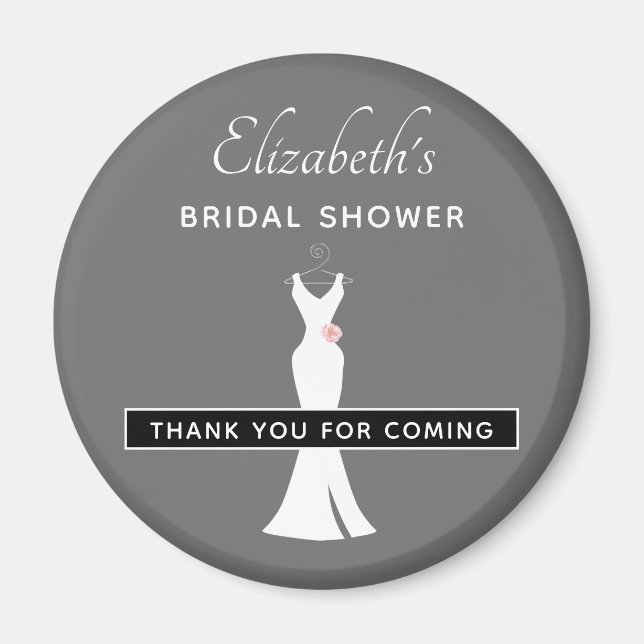 Elegant White Gown on Gray - Stylish Bridal Shower Magnet (Front)