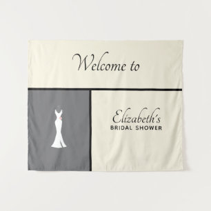 Elegant White Gown on Gray - Stylish Bridal Shower Tapestry