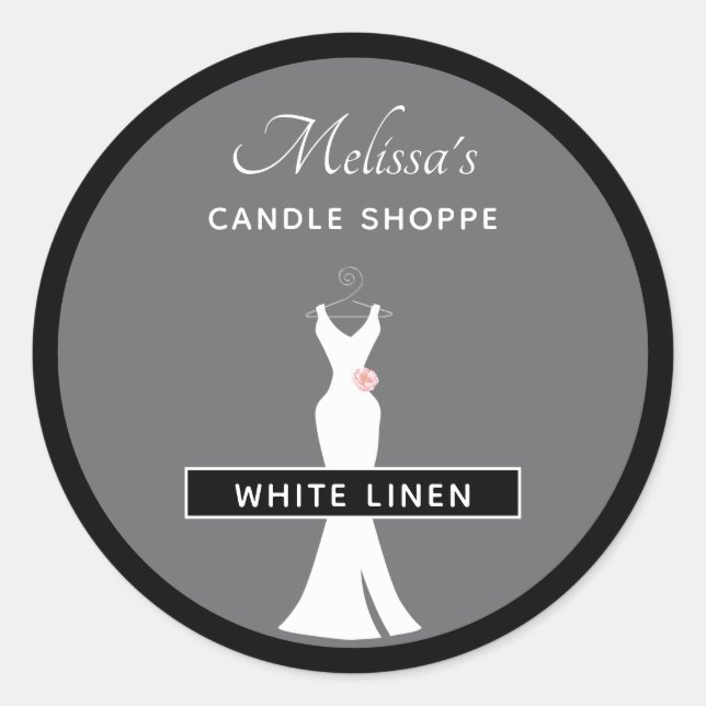 Elegant White Gown on Gray - Stylish Candle Classic Round Sticker (Front)