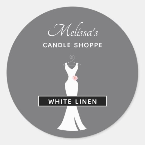 Elegant White Gown on Gray _ Stylish Candle Scent Classic Round Sticker