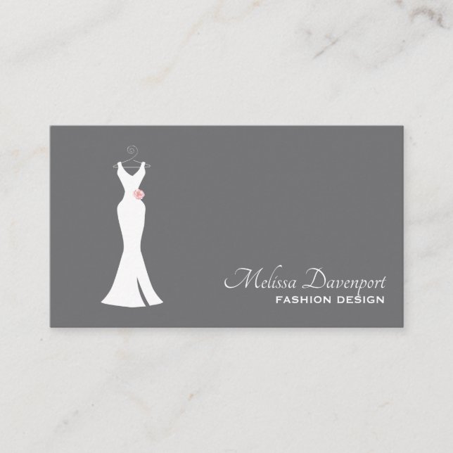 Elegant White Gown on Gray - Stylish Minimalist Business Card (Front)
