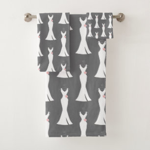 Elegant White Gown on Gray - Stylish Pattern Bath Towel Set