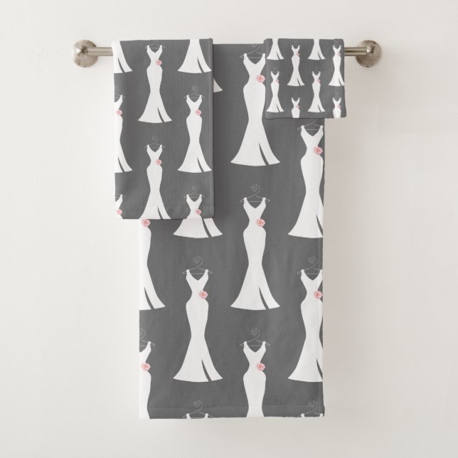 Elegant White Gown on Gray - Stylish Pattern Bath Towel Set (Insitu)