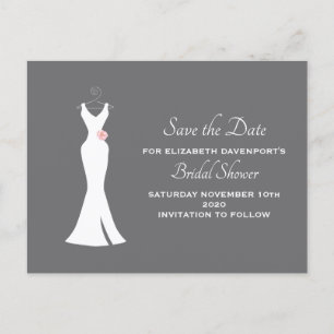 Elegant White Gown on Gray - Stylish Save the Date Invitation Postcard