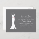 Elegant White Gown on Gray - Stylish Save the Date Invitation Postcard (Front/Back)
