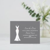 Elegant White Gown on Gray - Stylish Save the Date Invitation Postcard (Standing Front)