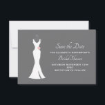 Elegant White Gown on Gray Stylish Simple Bridal Save The Date<br><div class="desc">A save the date flat card set on a classy gray background. Designed with an elegant white gown hanging from a hanger. Simple minimalist design.</div>