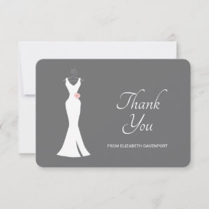 Elegant White Gown on Gray - Stylish Simple Bridal Thank You Card