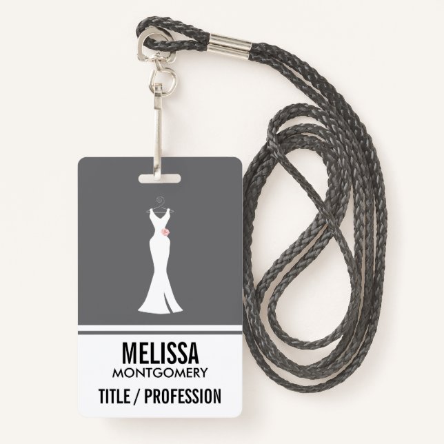 Elegant White Gown on Gray - Stylish Simple Desig Badge (Front with Lanyard)