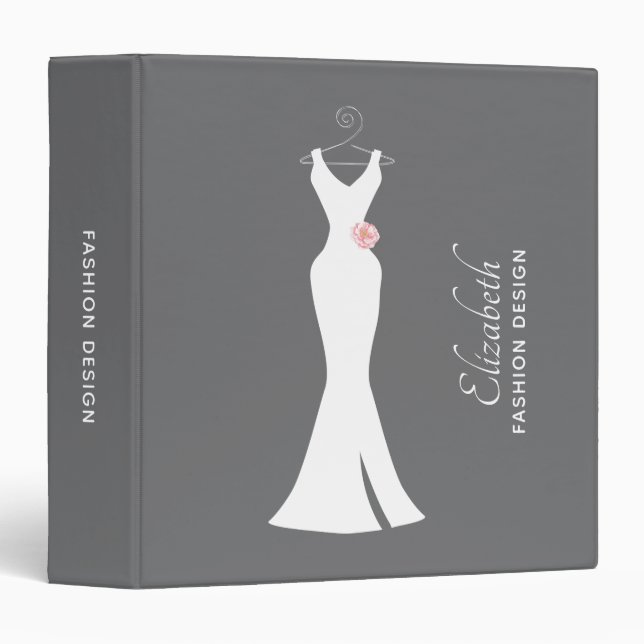 Elegant White Gown on Gray - Stylish Simple Design 3 Ring Binder (Front/Spine)