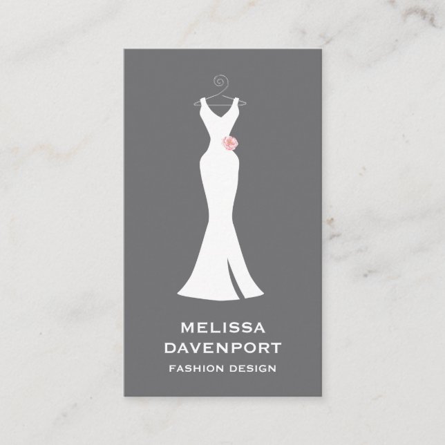 Elegant White Gown on Gray - Stylish Simple Design Business Card (Front)