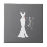 Elegant White Gown on Gray - Stylish Simple Design Ceramic Tile<br><div class="desc">Ceramic tile made with a classy gray background. A graphic illustration of an elegant white gown hanging on a hanger. Simple minimalist design.</div>