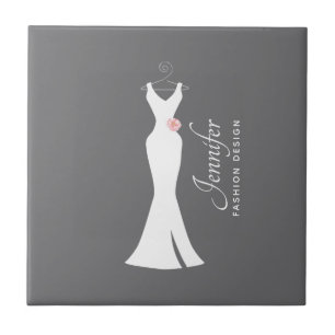 Elegant White Gown on Gray - Stylish Simple Design Ceramic Tile