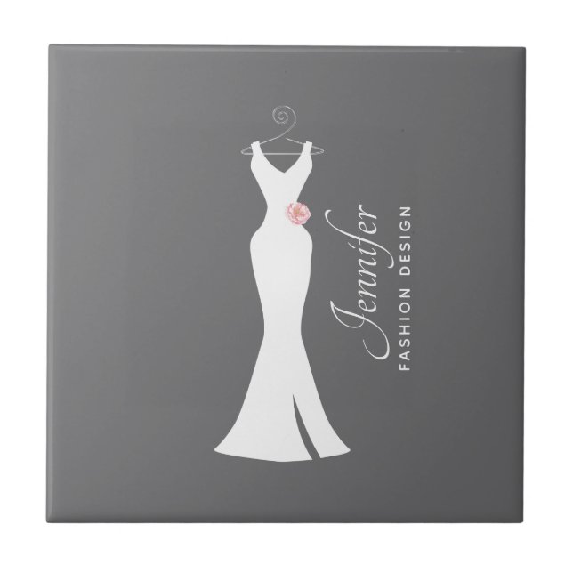Elegant White Gown on Gray - Stylish Simple Design Ceramic Tile (Front)