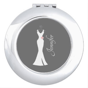 Elegant White Gown on Gray - Stylish Simple Design Compact Mirror