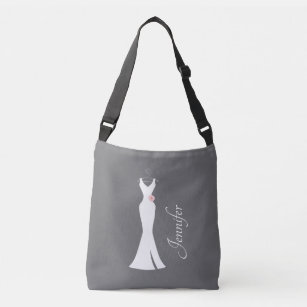 Elegant White Gown on Gray - Stylish Simple Design Crossbody Bag