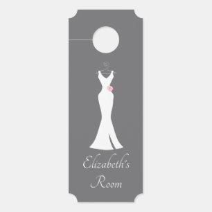 Elegant White Gown on Gray - Stylish Simple Design Door Hanger