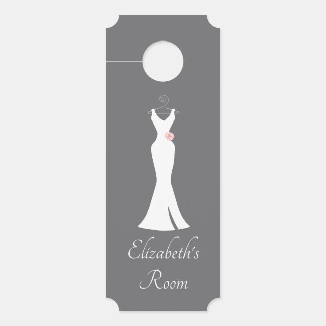 Elegant White Gown on Gray - Stylish Simple Design Door Hanger (Front)