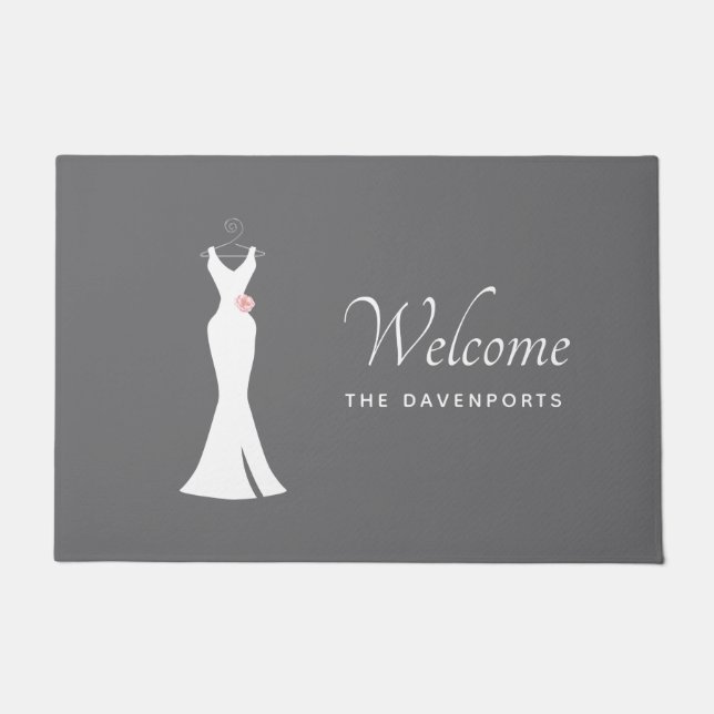 Elegant White Gown on Gray - Stylish Simple Design Doormat (Front)