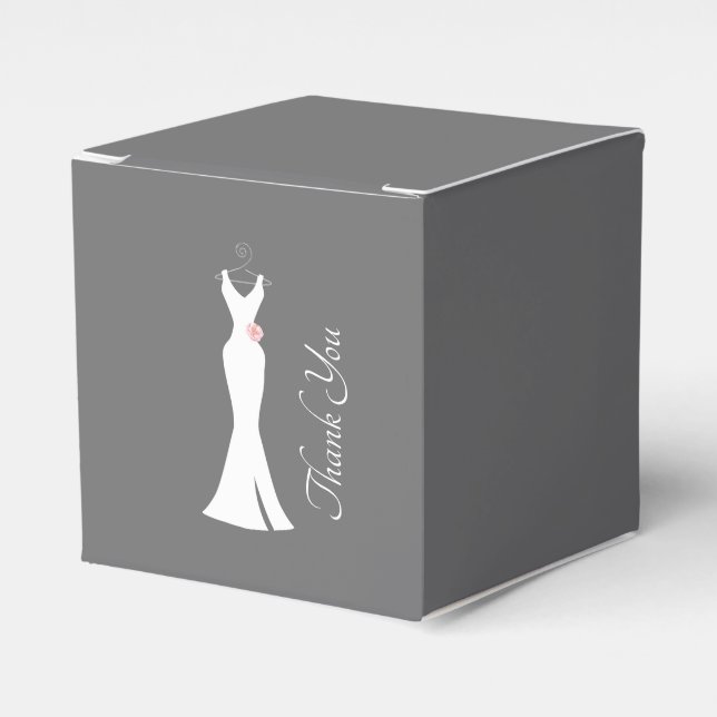 Elegant White Gown on Gray - Stylish Simple Design Favor Boxes (Front Side)
