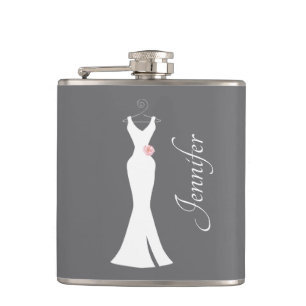 Elegant White Gown on Gray - Stylish Simple Design Flask