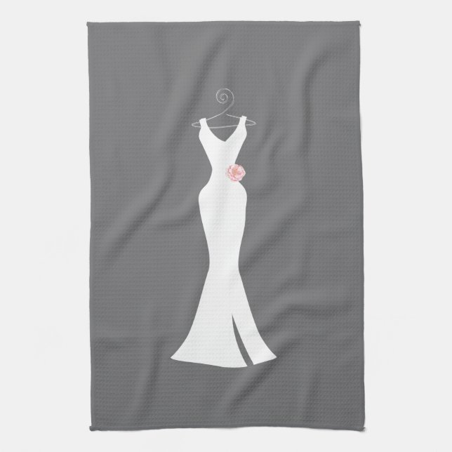 Elegant White Gown on Gray - Stylish Simple Design Kitchen Towel (Vertical)