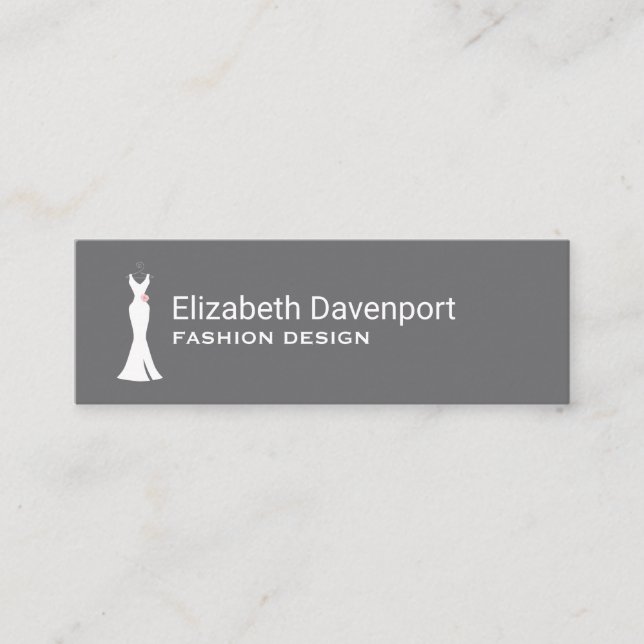 Elegant White Gown on Gray - Stylish Simple Design Mini Business Card (Front)
