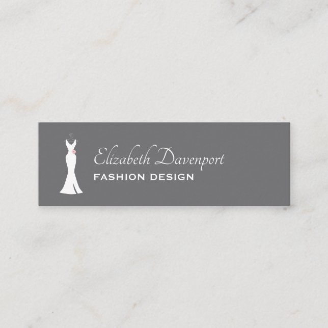 Elegant White Gown on Gray - Stylish Simple Design Mini Business Card (Front)