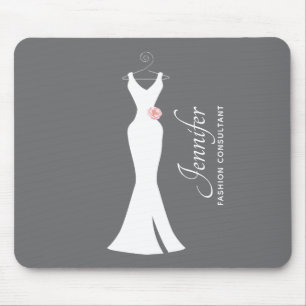 Elegant White Gown on Gray - Stylish Simple Design Mouse Pad