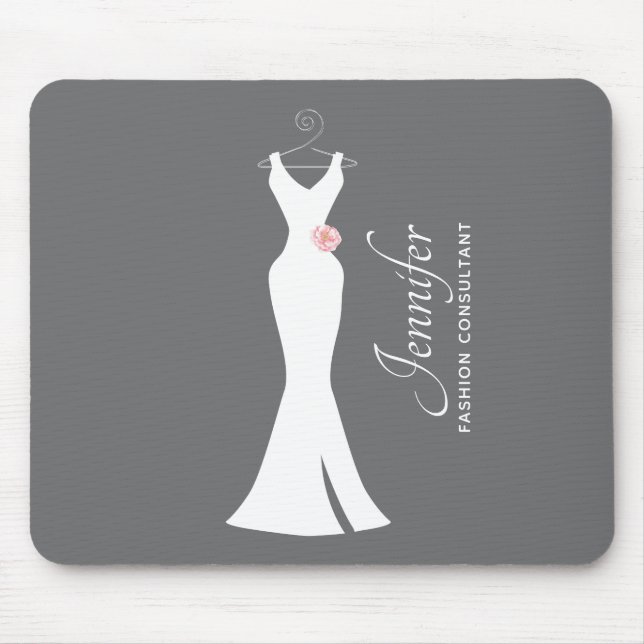 Elegant White Gown on Gray - Stylish Simple Design Mouse Pad (Front)