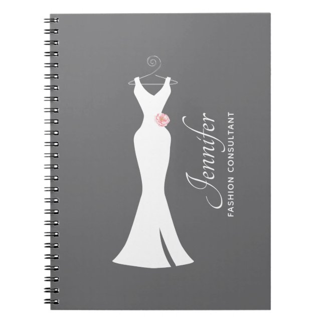 Elegant White Gown on Gray - Stylish Simple Design Notebook (Front)