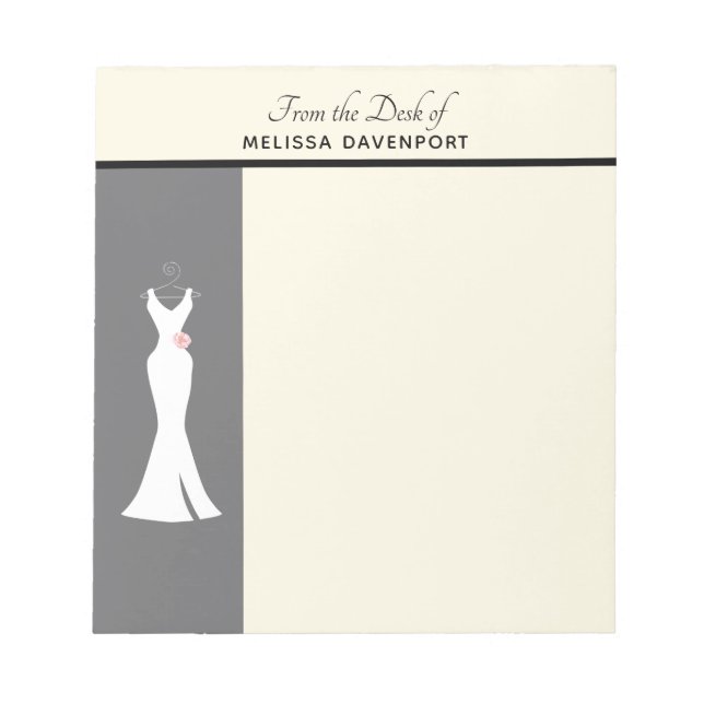 Elegant White Gown on Gray - Stylish Simple Design Notepad (Front)